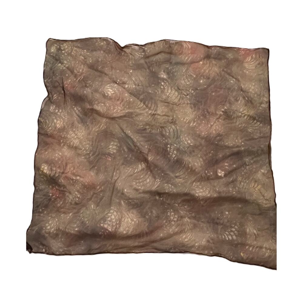 Vintage BURMEL Silk Scarf Square Beige Abstract Mod Japan Hand Rolled Rare